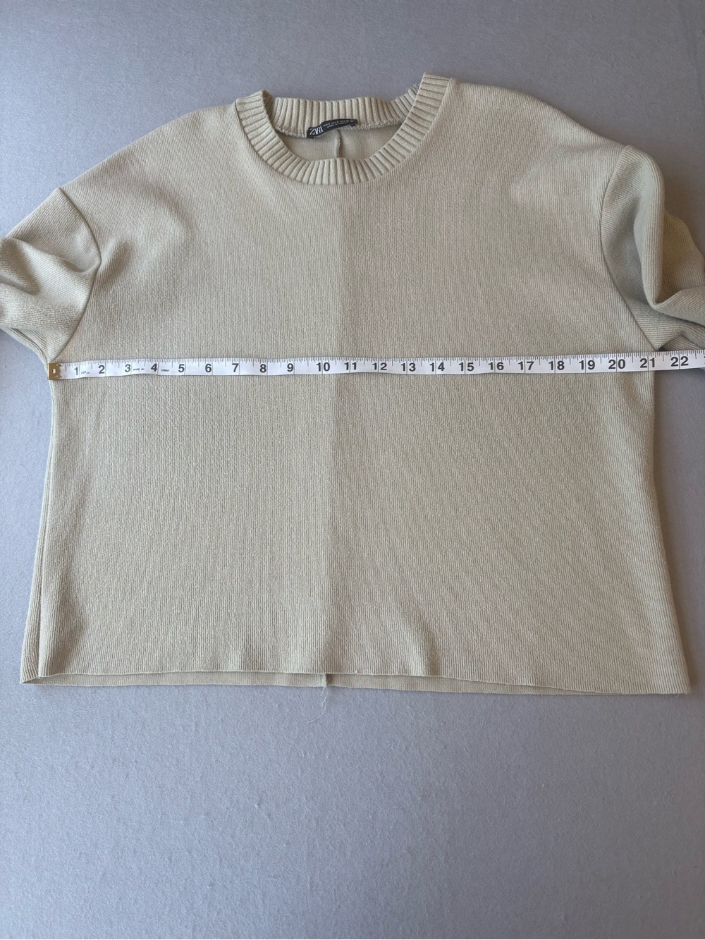Zara Cropped Crewneck Women's Sweater Sweatshirt in Soft Sage Cream Sz S - Picture 4 of 5